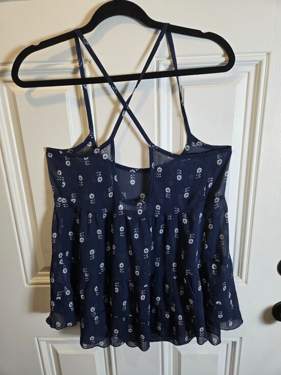 Abercrombie & Fitch Tops - Abercrombie & Fitch Floral Tiered Tank Top Small Navy Blue Criss Cross Back Boho